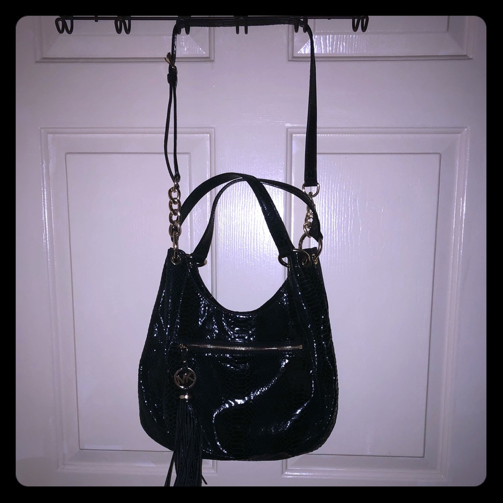 Michael Kors Black patent leather hobo bag